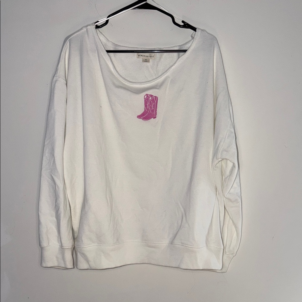 Aeropostale White Sweatshirt with Pink Boot Design